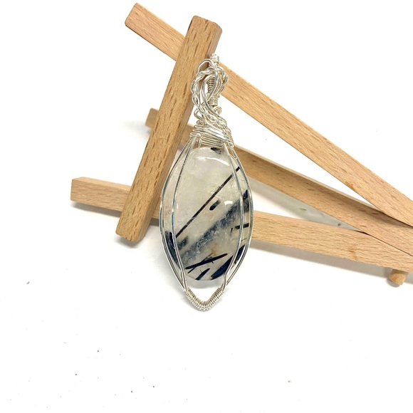 HANDMADE Statement Pendant Black Rutile Quartz Hand Wrapped,Jewelry Gift for Her - Picture 3 of 10